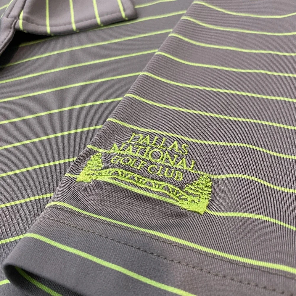 Dunning Golf Polo Shirt Mens Medium Gray Green Stripe Dallas National Golf Club - Picture 2 of 10
